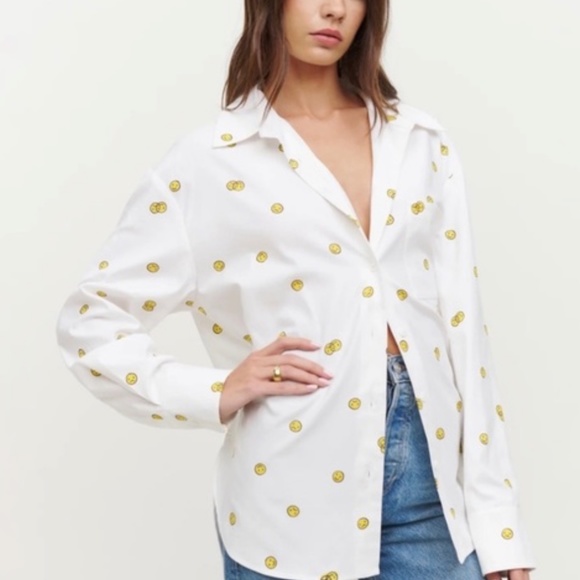 ✨ SALE Reformation Will Oversized Button Down Shirt White Cotton XSmall Causal - Picture 1 of 5